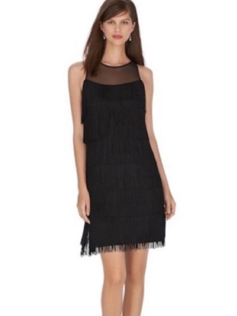 WHBM Women’s Black Flapper Fringe Sheath Dress